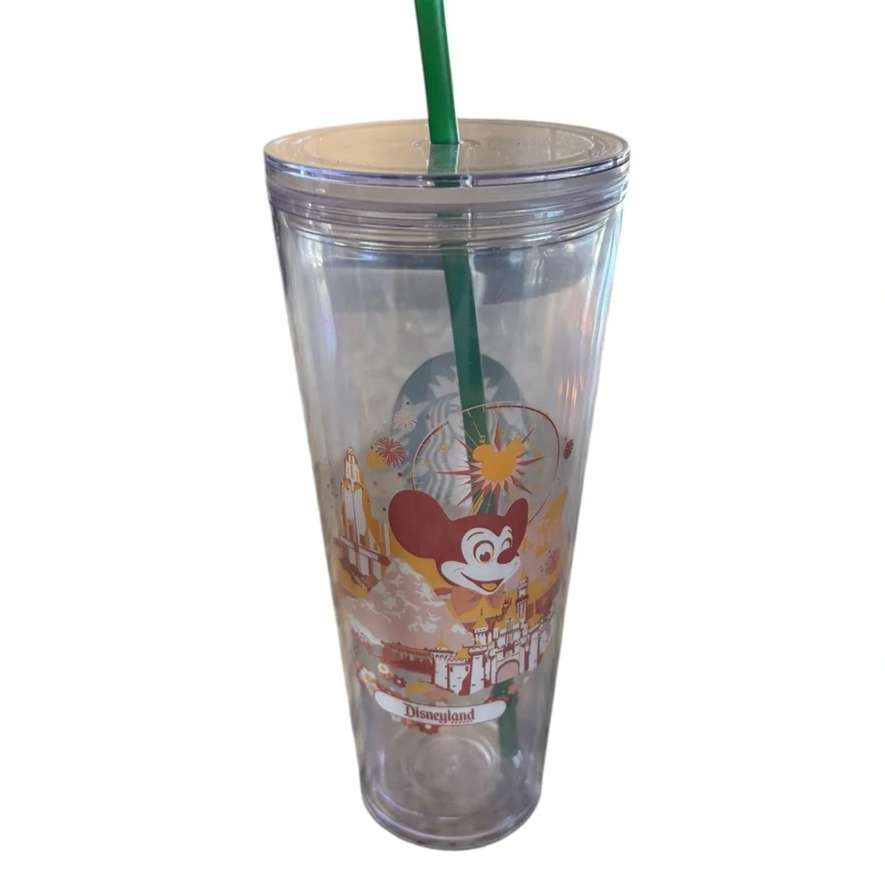 Disney Starbucks Reusable Tumbler with Green Straw x2
